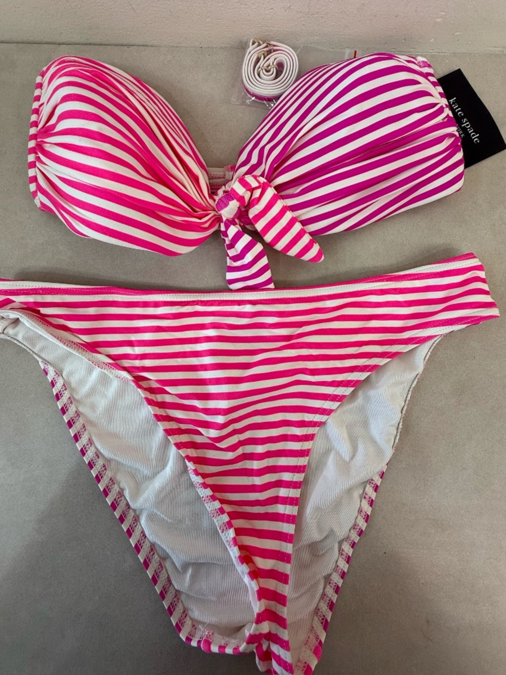 The Kate Spade Striped Bandeau Bikini Set in Radiant Pink Size Small (NWT)